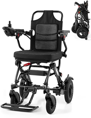 loktch Sedia a rotelle elettrica per adulti, capacità 150 kg, portata 15 km, sedia elettrica pieghevole con cuscinetti morbidi, sedia elettrica leggera in alluminio per viaggi e uso quotidiano