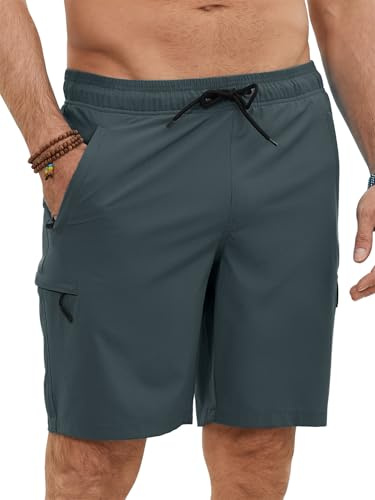 YloveM Badbyxor herr 2 i 1 innerbyxor, nätfoder, snabbtorkande boardshorts, herr med dragsko, ventilerande badshorts med dragkedja, vattenavvisande simbyxor, elastiska