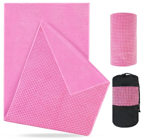 flintronic Het yogahandduk i mikrofiber, halkfri, 183 x 63 cm, för yogamatta, filt eller träningstillbehör absorberande snabbtorkande yogahandduk med kylande handduk (rosa)