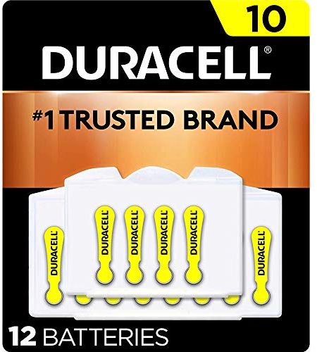 Duracell Hearing Aid Batteries Yellow Size 10, 12 Count Pack, 10A Size Hearing Aid Battery with Long-Lasting Power, Extra-Long EasyTab Install for Hearing Aid Devices