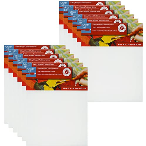 Artist's Loft 8 x 10 Level 2 Gallery Wrapped Traditional Canvas - Archival, Acid Free Cotton Canvas for Paint, Acrylic, & Oils - Bulk 12 Pack