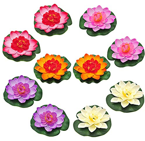 SwirlColor Nenuphar Flottant Fleurs Artificielles Deco Réaliste 10pièces 10cm Fleur de Lotus pour Jardin étang Piscine Aquarium Terrasse Mariage