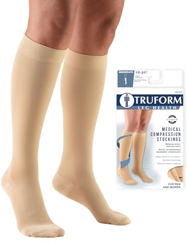 Truform 15-20 mmHg Compression Stockings for Men and Women, Knee High Length, Closed Toe, Beige, Large