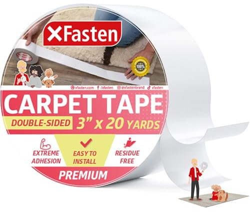 XFasten Double Sided Carpet Tape, Removable, 3 Inches x 20 Yards