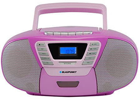 Blaupunkt B 120 CD Player Kinder Bluetooth - Boombox Radio mit Hörbuch Funktion, Kasette, USB, AUX, FM - CD Player tragbar - kleines Radio + Kasettenrekorder - Rosa