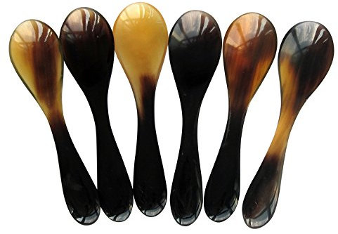 Marycrafts 6er Set Kaviarlöffel Eierlöffel aus Horn Caviar Spoons Handarbeit