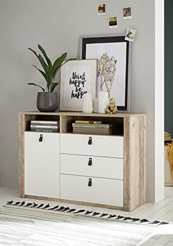 DEINE TANTE EMMA 38-191-V0 Cardiff Old Style Eiche hell/weiß Kommode Beistellkommode Stauraumkommode Kombikommode