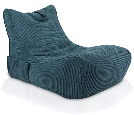 Ecopuf Flavio Chaise longue en velours, pouf, chaud, fauteuil, sac, avec poche et poignée, rembourré