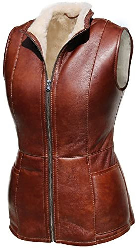Hollert Damen Lammfellweste Emma Coganc Fellweste Lederweste echtes Merino Schaffell Lammnappa Outdoor Winter kuschelig-warm Reiterweste Größe M