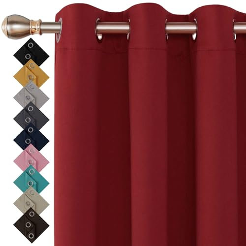 Thermal Insulated Blackout Ring Top Eyelet Curtains for Bedroom windows 2 Panels (46 x 54 Inch, Red)
