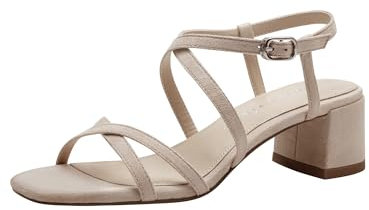 Tamaris Damen Sandalen mit Absatz Textil Vegan Blockabsatz Sommer; NUDE/beige; 38