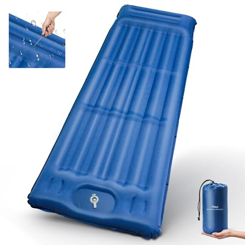Fwiull Materassino Campeggio Autogonfiante, 14CM Addensare Materasso Gonfiabile Singolo con Cuscino per Campeggio, Portatile e Pieghevole per Outdoor,Trekking,Spiaggia, Escursionismo-Blu