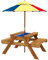 Outsunny Kids Picnic Table 3 in 1 Sand Pit Table Wooden Garden Furniture Bench Sand and Water Pit, with Removable Parasol, for Ages 3-6 Years Outdoor