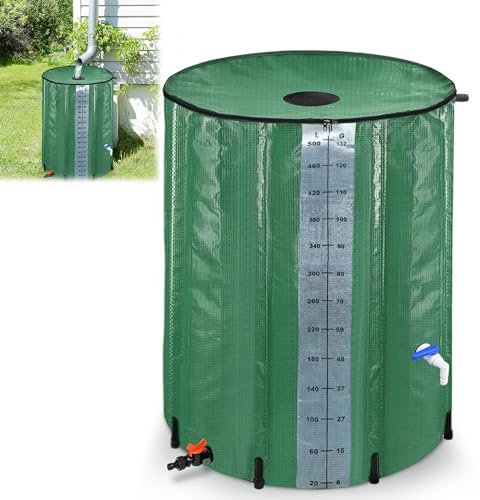 YRHome 500 Liter Faltbar Regentonne Regenwassertonne Regenwassertank mit Überlaufschutz Regenwassertonne Regenfass Wassertank Gartenbewässerung UV-stabil witterungsbeständig Grün mit seitlicher Skala