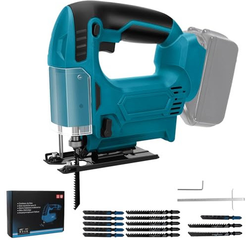 Scie Sauteuse Sans Fil, pour Batteries 21V Avec 10 Lames (5 * 2.05in & 5 * 2.95in) Changement Rapide de Lame pour Bois, PVC, Contreplaqué et Métal (Sans Batterie)