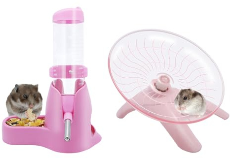 Wontee Hamster Water Bottle Water Dispenser Hamster Silent Exercise Running Wheel for Dwarf Hamsters Gerbil Mice (Pink, 125ML)