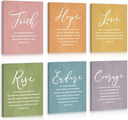 KAIRNE Bible Wall Art,Scripture Religious Wall Decor Set Of 6(12x16'',Framed),Faith Poster Set,Christian Canvas Picture,Bible Verses Artwork,Easter Wall Art for Bedroom College Dorm Home Decor