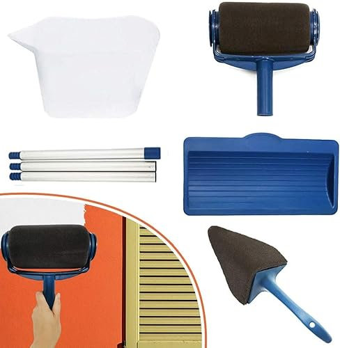 Farbroller Set, 8 Stück Farbroller Set mit Tank, Kantenroller & Eckenstreiche, Farbroller Maler Set Multifunktionale Pinsel Set,Nahtlose Multifunktionale Haus Maler set für Zuhause Schule