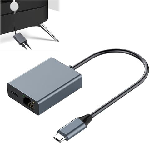 keyxer 1 Pcs Adaptateur USB-C Ethernet pour Chromecast - Charge Rapide 100W + RJ45 Gigabit (1000 Mbps) - Adaptateur Ethernet USB C Compatible Téléphones, Comprimé, Ordinateur
