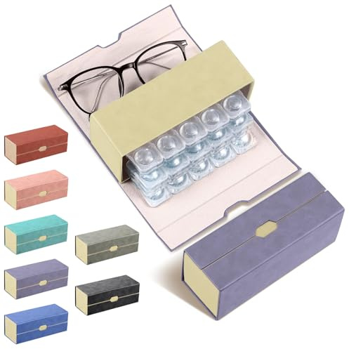 Flutesan 2 in 1 Daily Contact Lens and Glasses Organizer Case, Purple