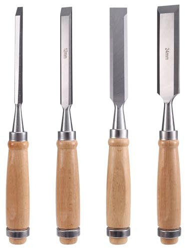 Jooehyer Set di 4 Scalpelli In Legno In Acciaio al Cromo-Vanadio da 6/12/18/24 mm per Intaglio del Legno, Utensili da Falegname.