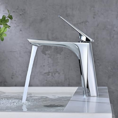 Rubinetto per lavabo da bagno in argento, miscelatore caldo e freddo, maniglia a leva singola, include tubo di alimentazione dell'acqua, ideale per bar, camper, lavanderia, design moderno