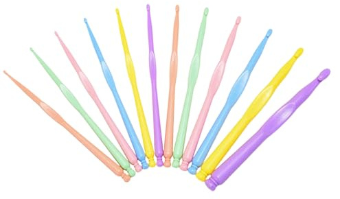 12PCS Crochet Hook Set, Plastic Crochet Hooks 2–10mm, 15cm Colour-Coded Knitting Needles for Yarn, DIY Crochet & Knitting Craft Tools