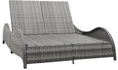 Runheo Tumbona doble con cojín de polirratán antracita, resistente a la intemperie, ajustable con cojín y cojín, 200 x 132 x 45 cm, ideal para terraza, balcón, jardín y zona de piscina para relajarse
