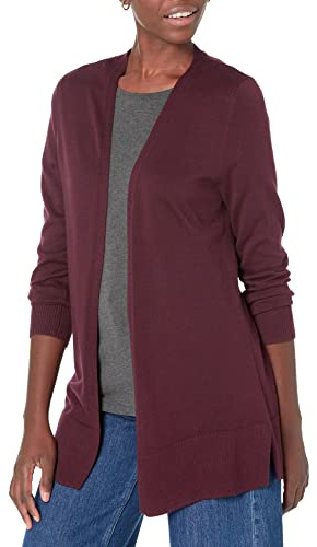 Amazon Essentials Open-front Cardigan, chaqueta punto Mujer, Rojo (Burgundy Bur), X-Large