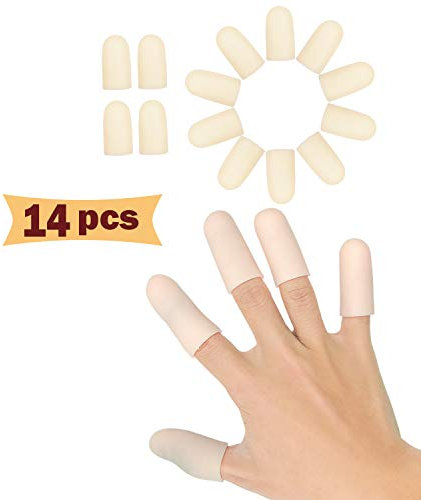 Pnrskter Finger Protectors, Gel Finger Cots 14 Pcs, Thumb Protector for Hand Eczema, Cracking, Arthritis (14Pcs, M Size)