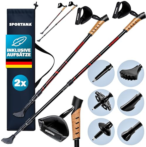 SPORTANA® 2x Bastoni da Trekking Telescopici 68-135cm Racchette Nordic Walking Bacchette Camminata Escursione Montagna