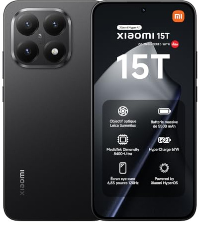 XIAOMI 15T, Smartphone 12+256GB, 6,83 120Hz augenschonendes Display, MediaTek Dimensity 8400-Ultra, 50MP Leica Summilux Objektiv, 5500mAh, Schwarz, 2 Jahre Garantie