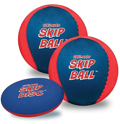 Activ Life The Ultimate Water Skip Ball (2 Pack), Water Bouncing Toys, Fun Games at Beach, Lake, Swimming Pool, Birthday Gift for All Ages Kids & Family, Red/Blue with Skip Disc