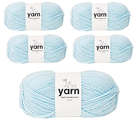 Korbond Bulk Pack Bundle (Baby Blue)— Contains 5 x 100g Skeins of DK Acrylic Lightweight, Hypoallergenic & Durable Yarn (500g/1450mTotal)