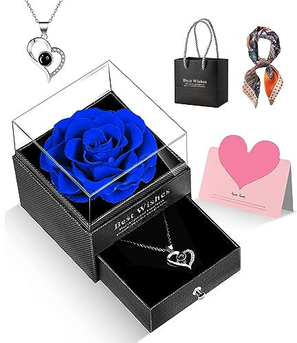 Evig ros infinity rosor 'I love you' halsband presenter för kvinnor mamma mormor fru flickvän syster bevarad äkta ros gåva för dig rosenlåda för mors dag bröllopsdag födelsedag
