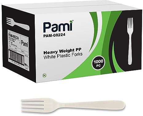 PAMI 1000-Count Heavy-Duty Disposable Plastic Forks Bulk Pack for Parties, Catering, Weddings, Events, and Takeout Orders (Forks Regular White)