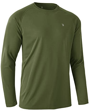 Rdruko Mens Quick Dry Long Sleeve Tops Breathable Running Sport Gym T Shirts UV Sun Protection Hiking Fishing Shirt Army Green XL