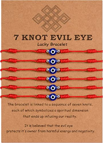 MANVEN 6 Pezzi Braccialetti Malocchio Bracciale a 7 nodi Braccialetto Kabbalah Rakhi Intrecciato Portafortuna Filo Rosso del Destino Regali per Uomini Donne Ragazzi Ragazze Protezione