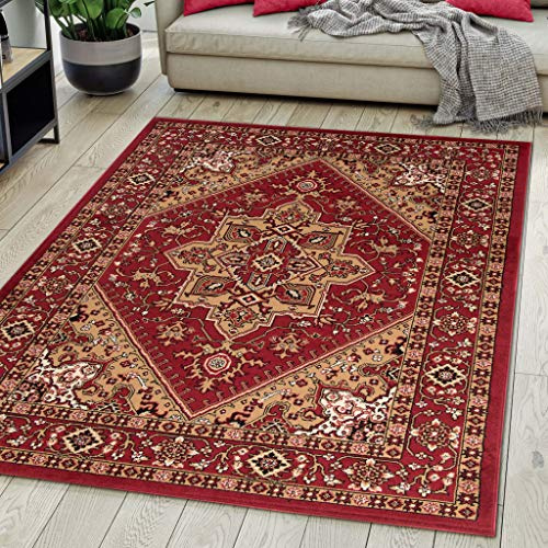 Mazovia Alfombra Oriental - Diseño Oriental de Salón Grande de Pelo Corto - Alfombras de Habitación de Matrimonio, Dormitorio y Comedor - Cimarrón Rojo Oscuro 200x300 cm