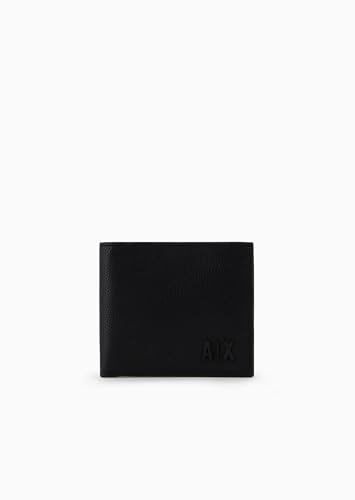 Armani Exchange Men's Essential, Orisei, Sustainable, Metal Logo Bi-Fold Wallet, Black, One Size