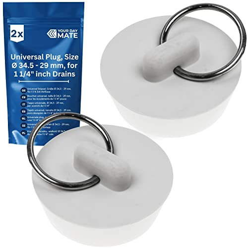 Tapón Universal, 2 Piezas, en Blanco, Ø 34,5 a 29 mm de Arriba a Abajo, tapón de desagüe de Goma para Tapas de válvula de 1 1/4 Pulgadas, tapón de desagüe de Fregadero, tapón de Lavabo