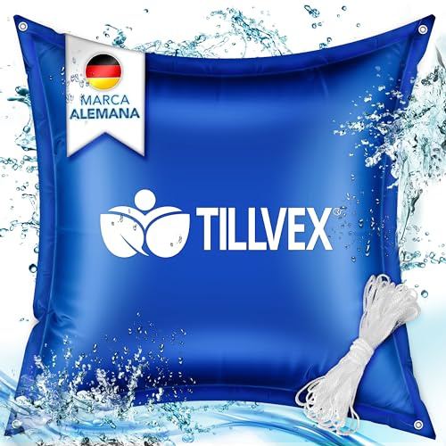 tillvex® - Cuscino/copertura invernale XXL per piscina, cuscino ad aria con con kit di riparazione, valvola di sicurezza, doppia cucitura (120 x 120 cm, blu)