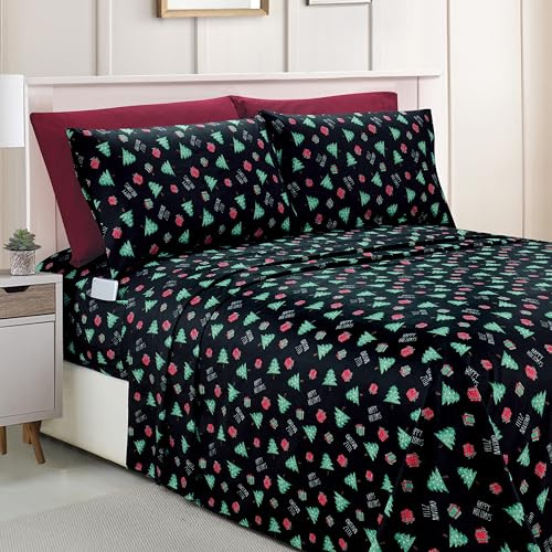 Elegant Comfort Feliz Navidad - Set di biancheria da letto morbide e lussuose, in microfibra di prima qualità, con motivo natalizio 1500, morbido, resistente alle pieghe e allo scolorimento (6 pezzi)