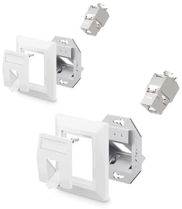 VCELINK 2x Keystone Netzwerkdose Unterputz CAT7/6A 1Fach, Lan Dose Keystone RJ45 Modul, STP Vollgeschirmt, RJ45 Ethernet Datendose DSL Patchkabel Verlegekabel
