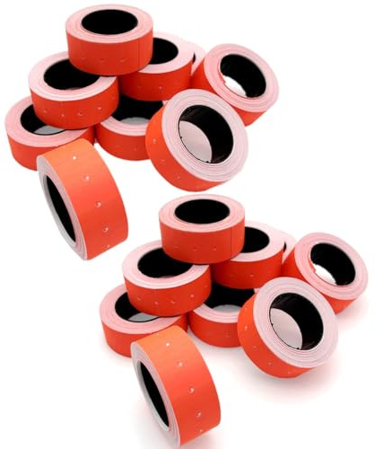 JZK 20 rollos en total de 10000 etiquetas de pistola de precio rojo/naranja neón, 21 mm x 12 mm, etiquetas de pistola de precios de papel, 500 piezas por rollo