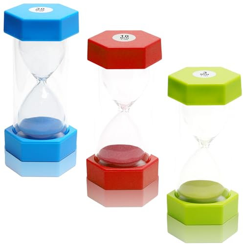 Sanduhr für Kinder, Sanduhre, Eieruhren Set, Sand Timer Sanduhr 3, 10, 30 Minuten Timer, für Schule, Klassenzimmer Spiele, Farben Sanduhren Set für Kinde, Zuhause Küche