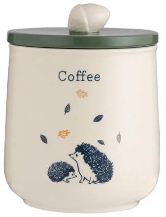 Price & Kensington Ceramic Coffee Jar Woodland Airtight Lid Acorn Handle Canister Container 1L, Green, Beige, Large