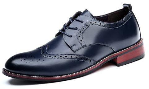 Mens Formal Shoes Leather Lace Dress Shoes Classic Mens Brogue Derbys Fashoin Wedding Party Oxford Shoes DarkBlue UK 8