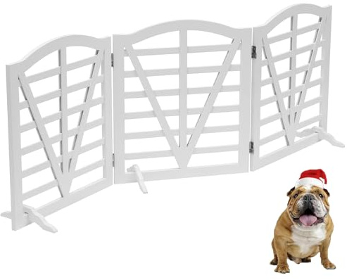 Foldable Wooden Dog Gate Freestanding Pet Gate for Dogs,3Pane 23.6 Height
