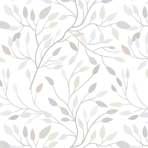 Yomshi Selbstklebende Tapete Weiß Bunte Blätter Tapete 41 x 300cm Möbel Klebefolie Vinyl Wasserdicht DIY Wandtapete Dekorfolie für Wohnzimmer Schlafzimmer Küche
